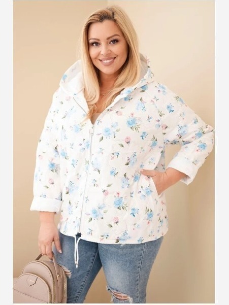 Dámska jarná bunda Plus Size s drobným kvetinovým vzorom modrá