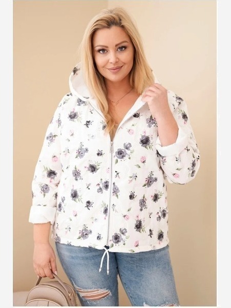 Dámska jarná bunda Plus Size s drobným kvetinovým vzorom grafitová