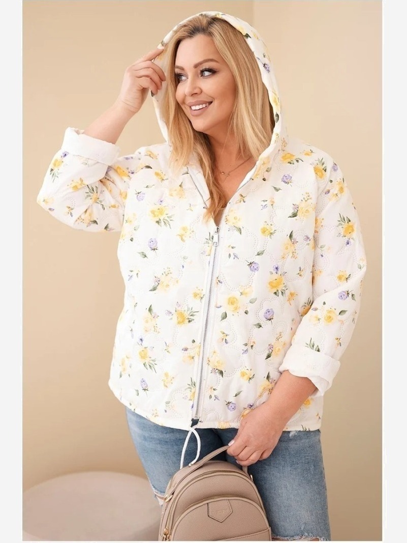 Dámska jarná bunda Plus Size s drobným kvetinovým vzorom žltá