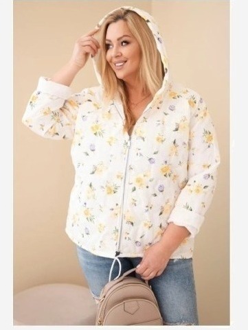 Dámska jarná bunda Plus Size s drobným kvetinovým vzorom žltá