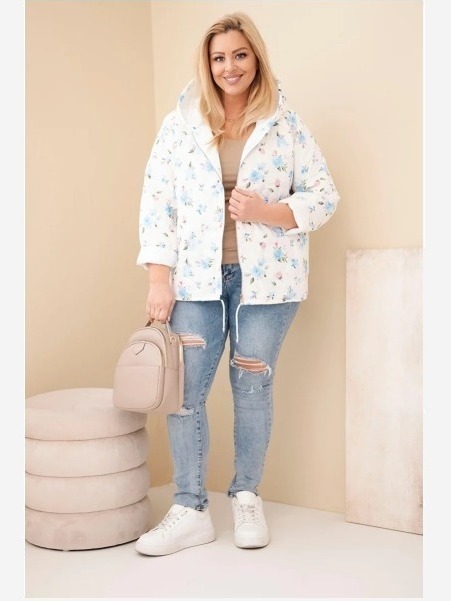 Dámska jarná bunda Plus Size s drobným kvetinovým vzorom modrá