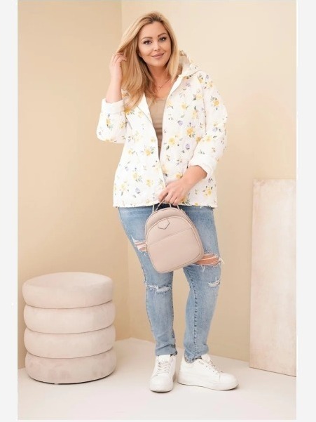 Dámska jarná bunda Plus Size s drobným kvetinovým vzorom žltá