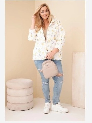 Dámska jarná bunda Plus Size s drobným kvetinovým vzorom žltá