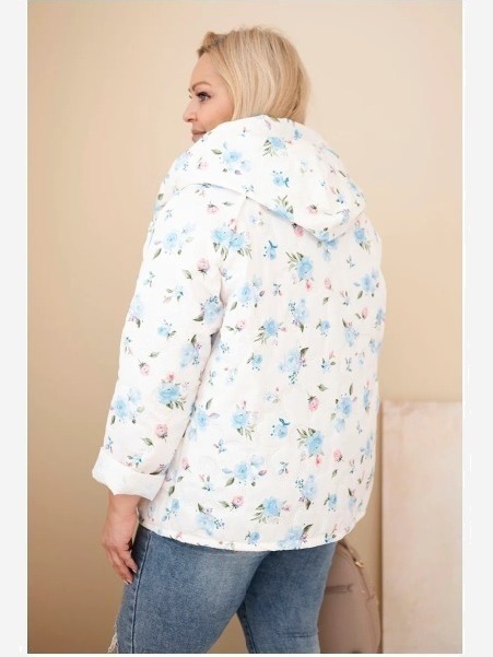 Dámska jarná bunda Plus Size s drobným kvetinovým vzorom modrá