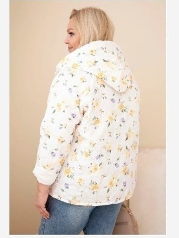 Dámska jarná bunda Plus Size s drobným kvetinovým vzorom žltá