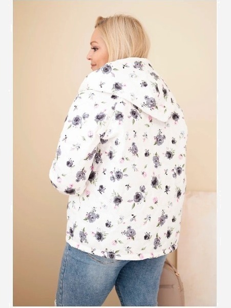 Dámska jarná bunda Plus Size s drobným kvetinovým vzorom grafitová