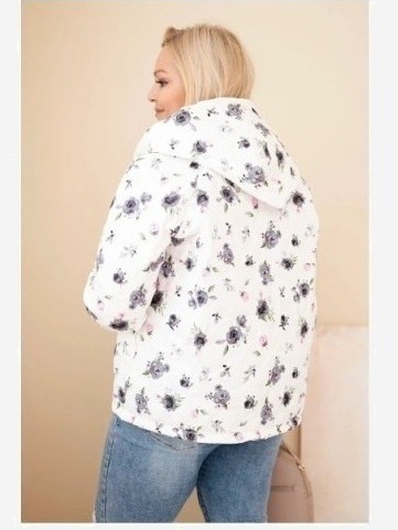 Dámska jarná bunda Plus Size s drobným kvetinovým vzorom grafitová