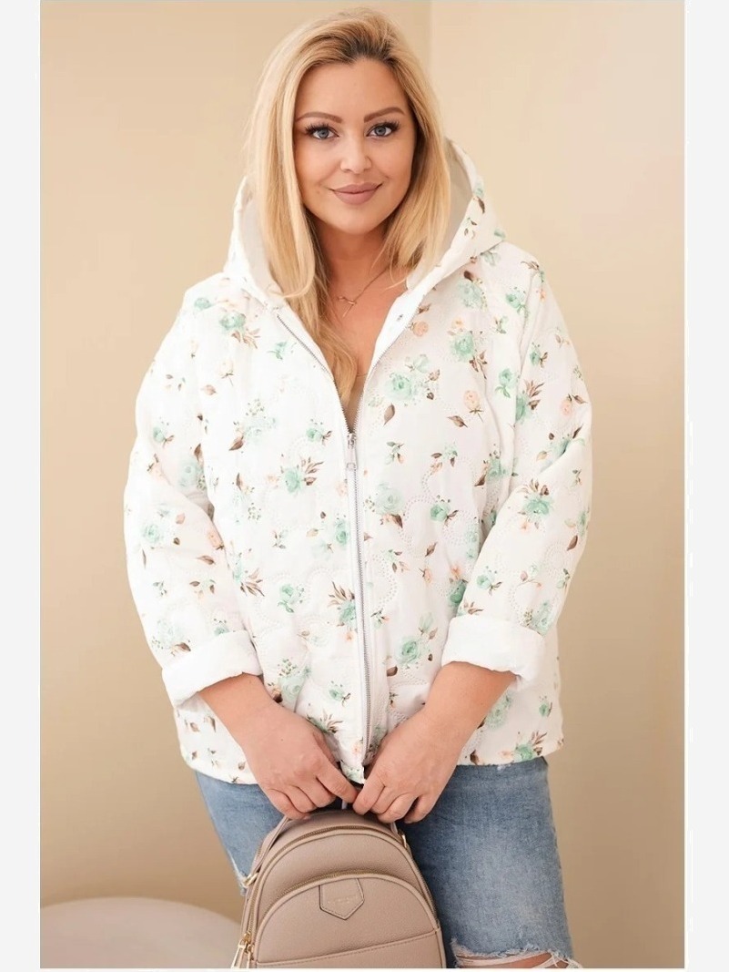 Dámska jarná bunda Plus Size s drobným kvetinovým vzorom mentolová