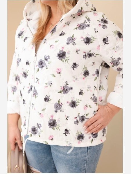 Dámska jarná bunda Plus Size s drobným kvetinovým vzorom grafitová