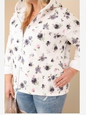 Dámska jarná bunda Plus Size s drobným kvetinovým vzorom grafitová