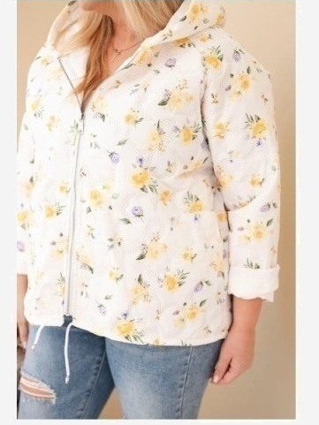 Dámska jarná bunda Plus Size s drobným kvetinovým vzorom žltá