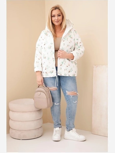 Dámska jarná bunda Plus Size s drobným kvetinovým vzorom mentolová