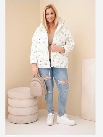 Dámska jarná bunda Plus Size s drobným kvetinovým vzorom mentolová