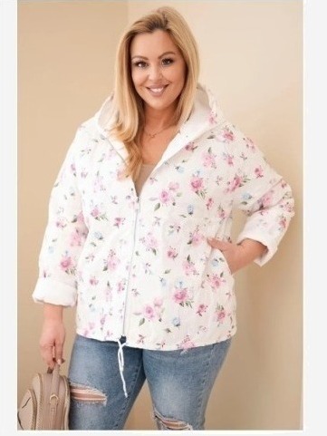 Dámska jarná bunda Plus Size s drobným kvetinovým vzorom ružová
