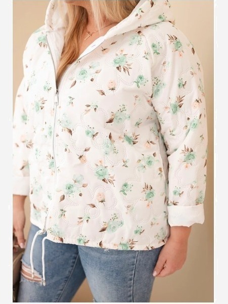 Dámska jarná bunda Plus Size s drobným kvetinovým vzorom mentolová