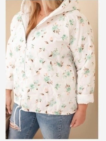 Dámska jarná bunda Plus Size s drobným kvetinovým vzorom mentolová