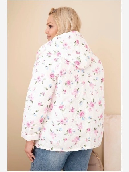 Dámska jarná bunda Plus Size s drobným kvetinovým vzorom ružová
