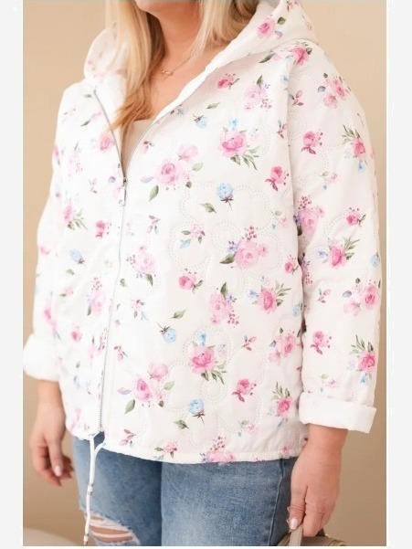 Dámska jarná bunda Plus Size s drobným kvetinovým vzorom ružová