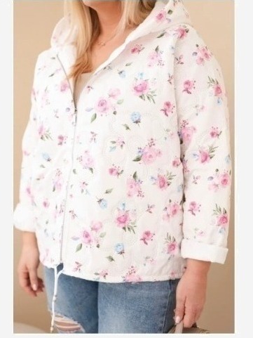 Dámska jarná bunda Plus Size s drobným kvetinovým vzorom ružová
