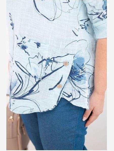 Dámska bavlnená blúzka Plus Size s krátkym rukávom a vreckom modrá
