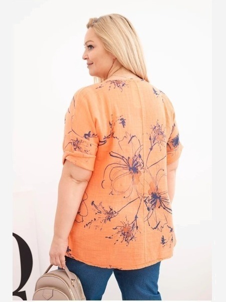 Dámska bavlnená blúzka Plus Size s krátkym rukávom a vreckom oranžová