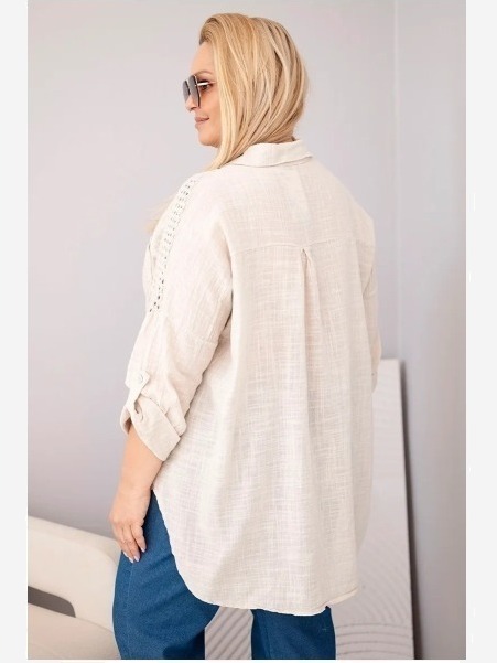 Dámska viskózová košeľa Plus Size s golierom a čipkovou vsadkou béžová