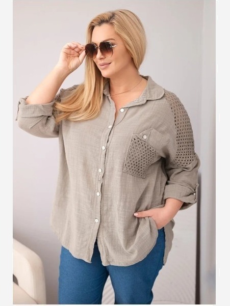 Dámska viskózová košeľa Plus Size s golierom a čipkovou vsadkou fango