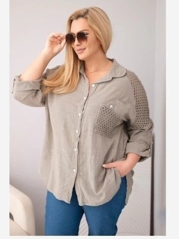 Dámska viskózová košeľa Plus Size s golierom a čipkovou vsadkou fango