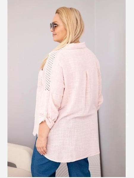 Dámska viskózová košeľa Plus Size s golierikom a čipkovou vsadkou tmavý púdrový ružový