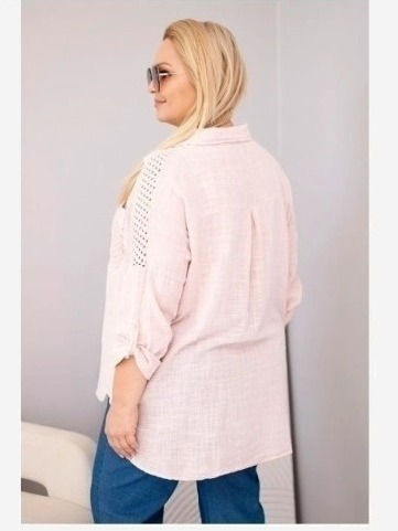 Dámska viskózová košeľa Plus Size s golierikom a čipkovou vsadkou tmavý púdrový ružový