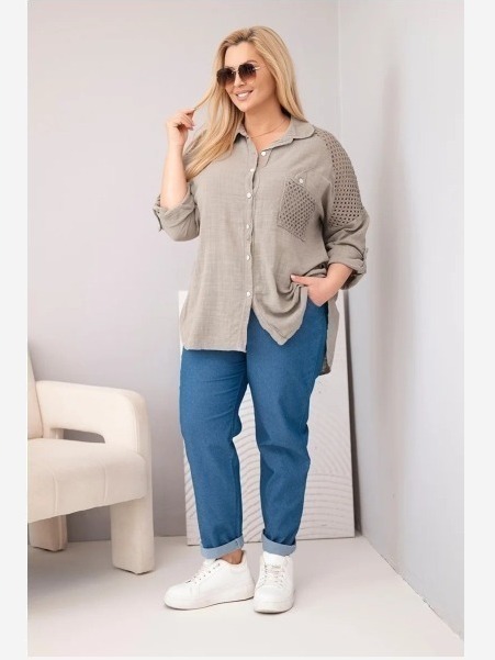 Dámska viskózová košeľa Plus Size s golierom a čipkovou vsadkou fango