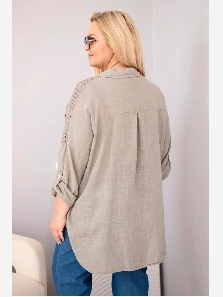 Dámska viskózová košeľa Plus Size s golierom a čipkovou vsadkou fango