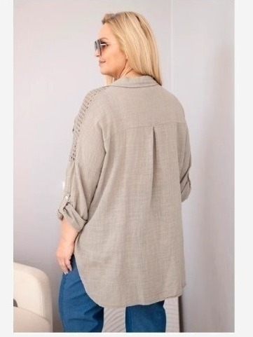 Dámska viskózová košeľa Plus Size s golierom a čipkovou vsadkou fango