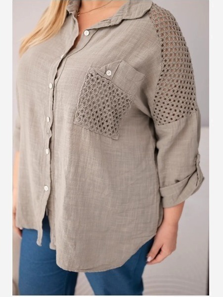 Dámska viskózová košeľa Plus Size s golierom a čipkovou vsadkou fango