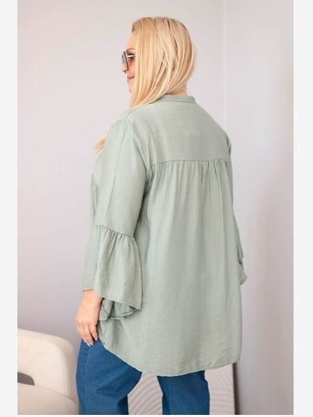 Dámska viskózová blúzka Plus Size s volánovým rukávom a výstrihom do V khaki