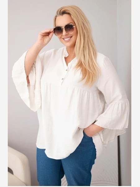 Dámska viskózová blúzka Plus Size s volánovým rukávom a výstrihom do V béžová