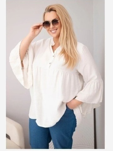 Dámska viskózová blúzka Plus Size s volánovým rukávom a výstrihom do V béžová