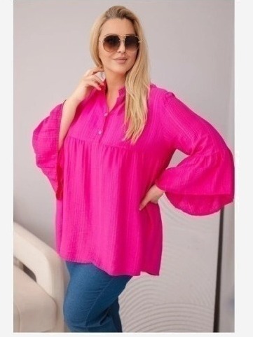 Dámska viskózová blúzka Plus Size s volánovým rukávom a výstrihom do V fuchsiová