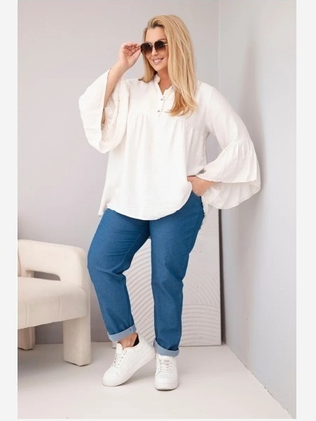 Dámska viskózová blúzka Plus Size s volánovým rukávom a výstrihom do V béžová