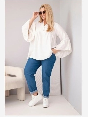 Dámska viskózová blúzka Plus Size s volánovým rukávom a výstrihom do V béžová
