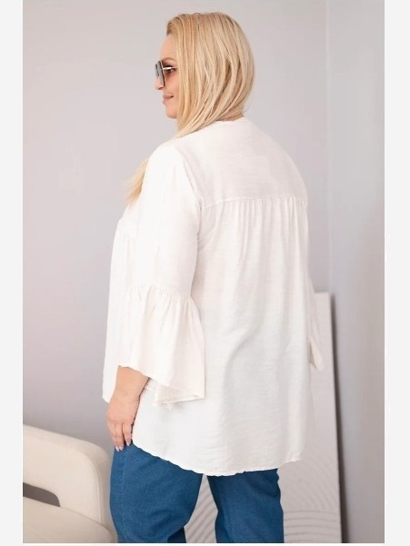 Dámska viskózová blúzka Plus Size s volánovým rukávom a výstrihom do V béžová