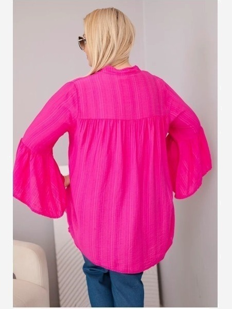 Dámska viskózová blúzka Plus Size s volánovým rukávom a výstrihom do V fuchsiová