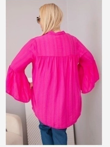 Dámska viskózová blúzka Plus Size s volánovým rukávom a výstrihom do V fuchsiová