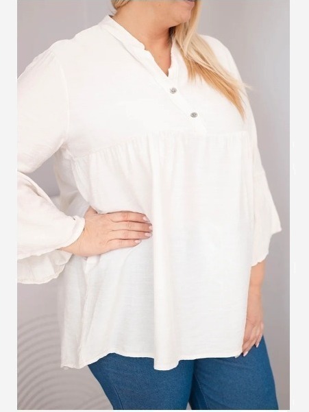 Dámska viskózová blúzka Plus Size s volánovým rukávom a výstrihom do V béžová