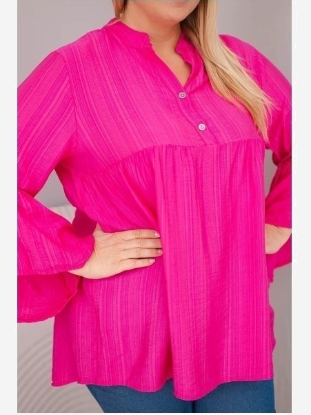 Dámska viskózová blúzka Plus Size s volánovým rukávom a výstrihom do V fuchsiová
