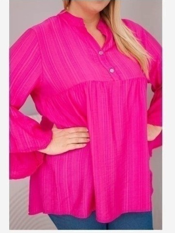 Dámska viskózová blúzka Plus Size s volánovým rukávom a výstrihom do V fuchsiová