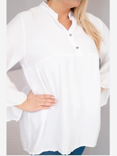 Dámska viskózová blúzka Plus Size s volánovým rukávom a výstrihom do V biela