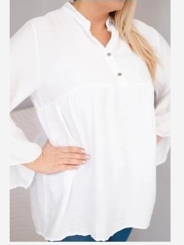 Dámska viskózová blúzka Plus Size s volánovým rukávom a výstrihom do V biela