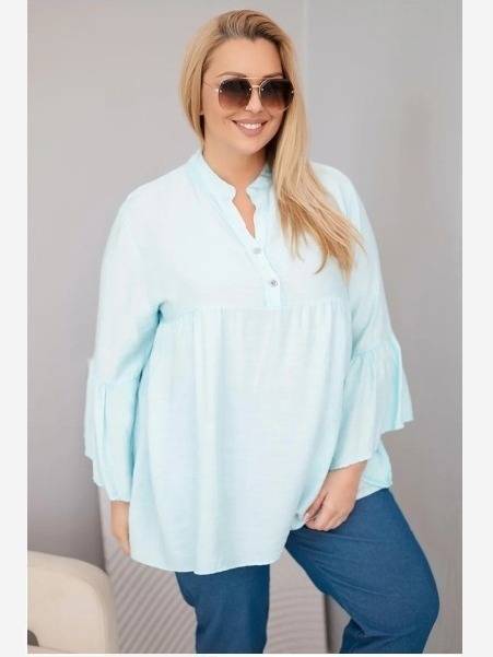 Dámska viskózová blúzka Plus Size s volánovým rukávom a výstrihom do V mentolová