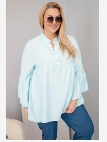 Dámska viskózová blúzka Plus Size s volánovým rukávom a výstrihom do V mentolová